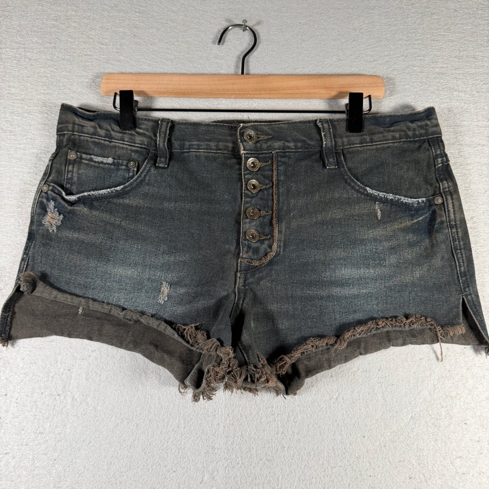 Free People Women Faded Black Distressed Button Fly Denim Cut Off Shorts Size 29